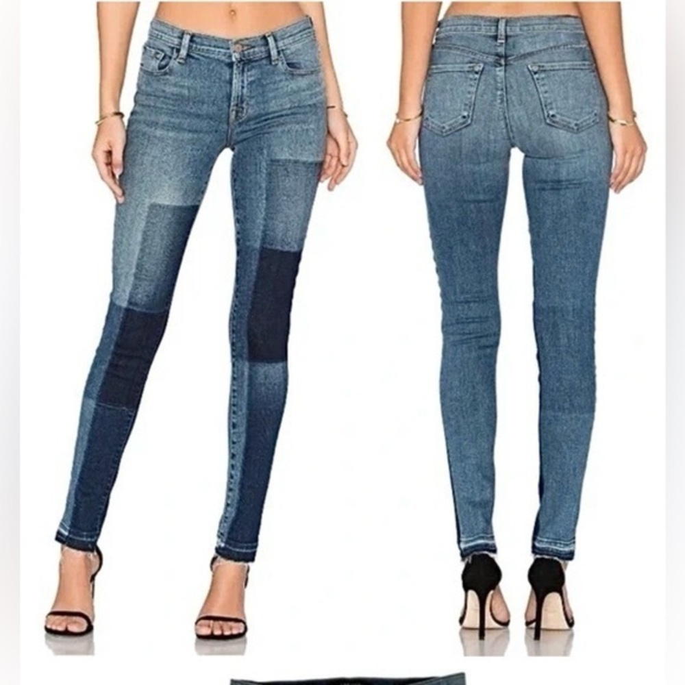 J Brand Reunion Mid Rise Raw Hem Skinny Jean Patchwork Size 29